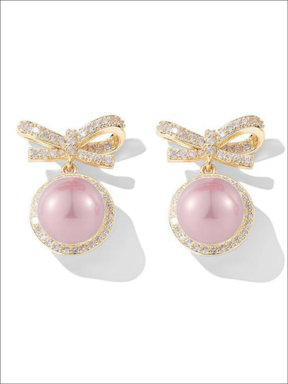 14K Gold Plated Bow Stud Earrings Cubic Zirconia Pearl 925 Silver Post